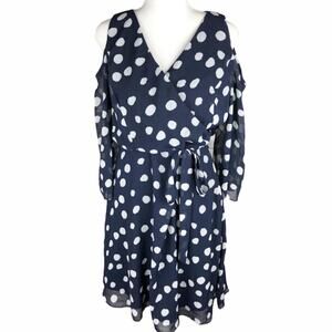 Prelude Polka Dot Tie Waist Cold Shoulder Dress 8